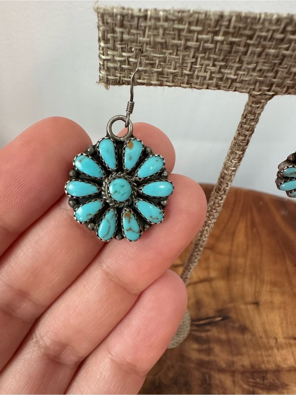 Sterling Silver Cluster Turquoise Flower Earrings, Native, Southwestern